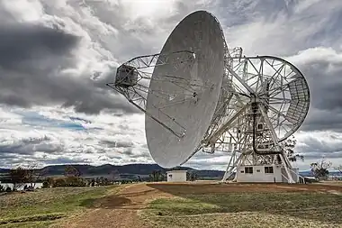 Image 12Mount Pleasant Radio ObservatoryPhoto credit: Noodle snacksThe 26-metre (85 ft) radio telescope at Mount Pleasant Radio Observatory, located 20 kilometres (12 mi) east of Hobart, Tasmania, is the southernmost antenna used in Australia's Very Long Baseline Interferometry network. The facility is owned and operated by the University of Tasmania.More selected pictures