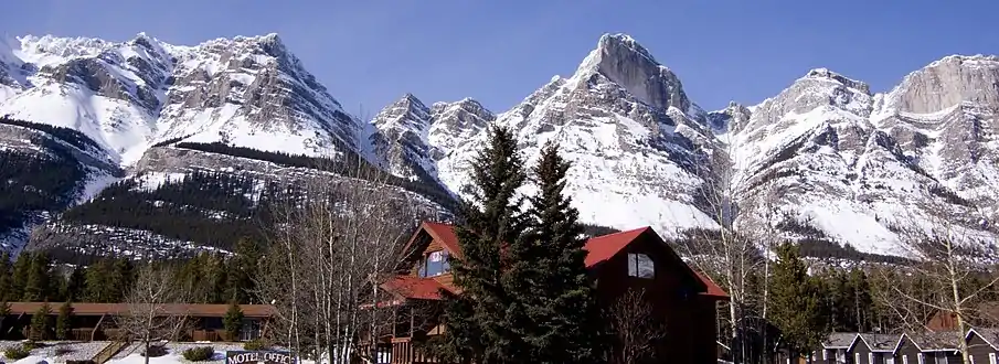 Mount Wilson's lower cliffs seen from Saskatchewan Crossing