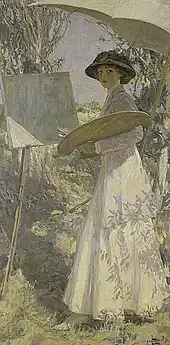 Mrs Lavery sketching, 1910