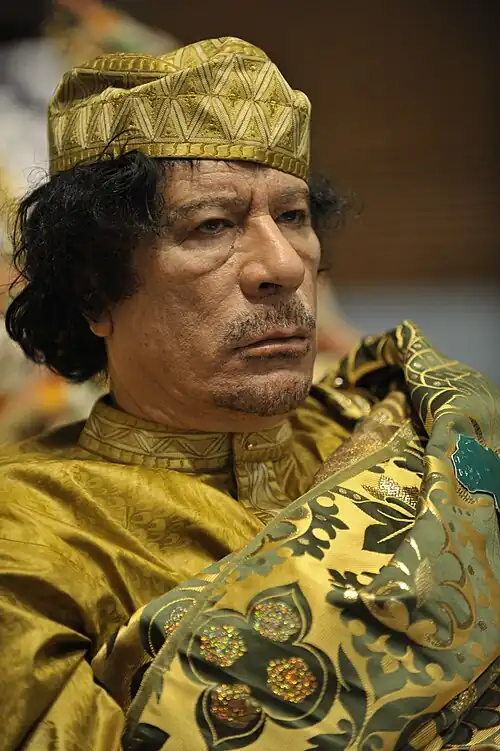 Image 49Muammar Gaddafi, former leader of Libya, in 2009. (from History of Libya)