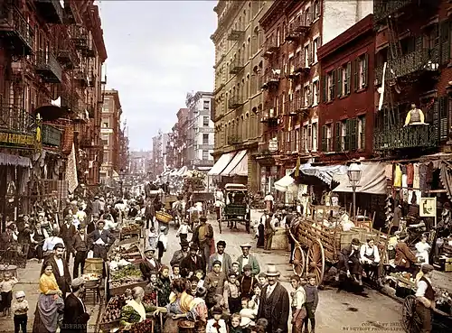 Image 21Mulberry Street, on the Lower East Side, circa 1900 (from History of New York City (1898–1945))