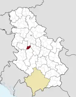 Location of the municipality of Ljig within Serbia