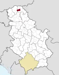 Location of Senta within Serbia