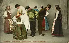 Image 13Finnish folk dancers in a 1907 postcard sent from Mustamäki, Finland (from Culture of Finland)