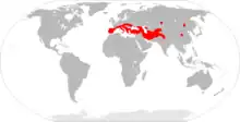 Map showing distribution of species from southern Europe east into the western Himalayas