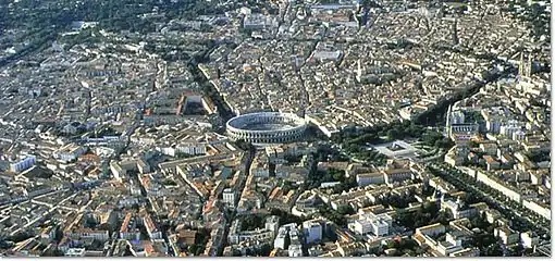 Aerial view of Nîmes with the Arena in the centre