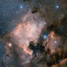 NGC 7000 (North America Nebula).  ξ Cygni is the bright star on the left.