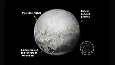 Indications of complex geological features north of the dark equatorial regions