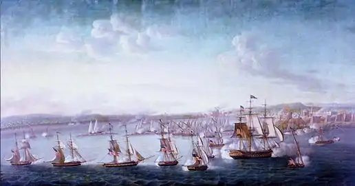 Image 38A US Navy expedition under Commodore Edward Preble engaging gunboats and fortifications in Tripoli, 1804 (from Libya)