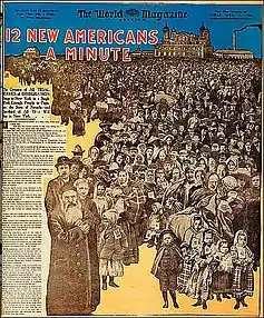 Image 10The Sunday magazine of the New York World appealed to immigrants with this April 29, 1906 cover page celebrating their arrival at Ellis Island. (from History of New York City (1898–1945))