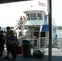 A boat boarding at the terminal