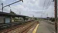 The passenger level crossing between the platforms in June 2017