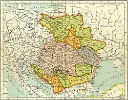 Image 20A map of the lands ruled by Louis the Great in Pallas's Great Encyclopedia (from History of Hungary)