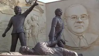 Bhim Sainiks with B. R. Ambedkar in the background