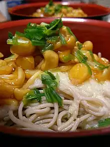 Nameko soba (Pholiota microspora mushrooms)