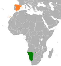 Map indicating locations of Namibia and Spain