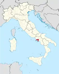 Map highlighting the location of the province of Naples in Italy