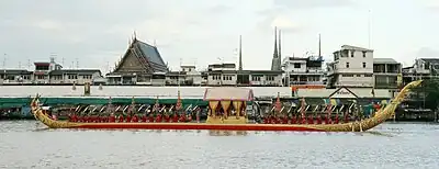 Royal Barge Narai Song Suban HM Rama IX of Thailand.  Dress rehearsal on 29 October 2007 for 5 November 2007 Royal Barge Procession for Royal Kathin Ceremony at Wat Arun.