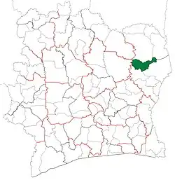 Location in Ivory Coast. Nassian Department has retained the same boundaries since its creation in 2005.