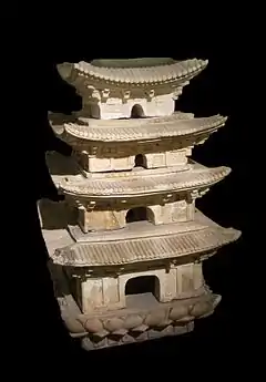 Ceramic pagoda with lotus, bodhi leaf, dancer decoration, Hanoi (Lý dynasty, 11th-13th century).