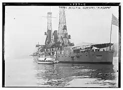 Naval militiamen boarding USS Alabama circa 1910.