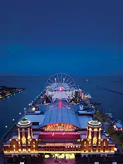 Image 36Aerial view of Navy Pier at night (from Chicago)