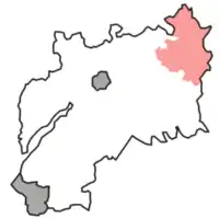 North Cotswold RD (pink) within the administrative county of Gloucestershire. Associated county boroughs of Bristol and Gloucester shown in grey.