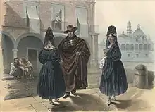 Mexican women wearing the mantilla, painting by Carl Nebel, 1836