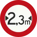 C18: No access for vehicles with a width, including the load, greater than indicated