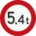 C21: No access for vehicles or combinations of vehicles with a total weight greater than indicated