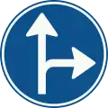 Instruction to follow one of the directions ahead shown by the arrows