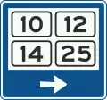 K13: Signpost within a built-up area showing district numbers (in traffic areas)