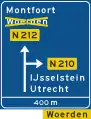 K9: Diversion with alternative route shown on an advance warning panel for a non-motorway highway