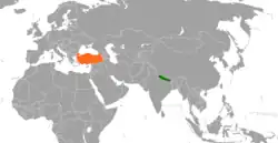 Map indicating locations of Nepal and Turkey