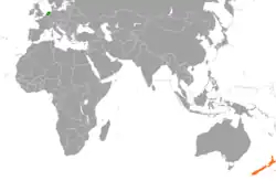 Map indicating locations of Netherlands and New Zealand