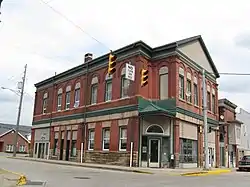 Building at the intersection of Broad Street (PA Route 28) and Wood Street (PA Route 66) looking east in downtown New Bethlehem