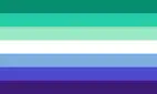 Seven-stripe flag with green, teal, white, blue, and purple