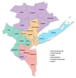 Map of the divisions of the New York metropolitan area as defined by the U.S. Census Bureau