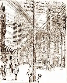 Competing electric company lines in New York City in the 1890s