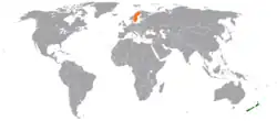 Map indicating locations of New Zealand and Sweden