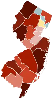 Image 14Map of counties in New Jersey by racial plurality, per the 2020 census
Legend

 

Non-Hispanic White  30–40%  40–50%  50–60%  60–70%  70–80%  80–90%
Black or African American  40–50%Hispanic or Latino  40–50% 

 (from New Jersey)