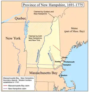 Image 19The disputed boundary between Massachusetts Bay Company and the Province of New Hampshire. (from History of Massachusetts)