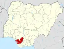 Map of Nigeria highlighting Delta State