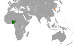 Map indicating locations of Nigeria and North Korea