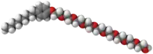 Ball-and-stick model of a nonoxynol-9 molecule.