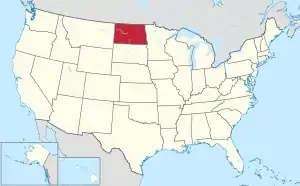 Map of the United States highlighting North Dakota