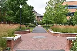 The green space at the center of North Park's campus. The building in the distance is Brandel Library.