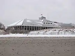 A view of the North Pavilion of the Narragansett, RI beach in winter.