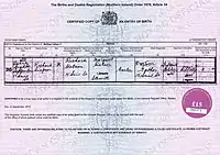 A Northern Irish birth certificate