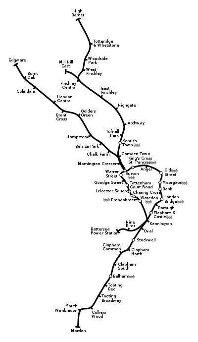 Geographical path of the Northern line